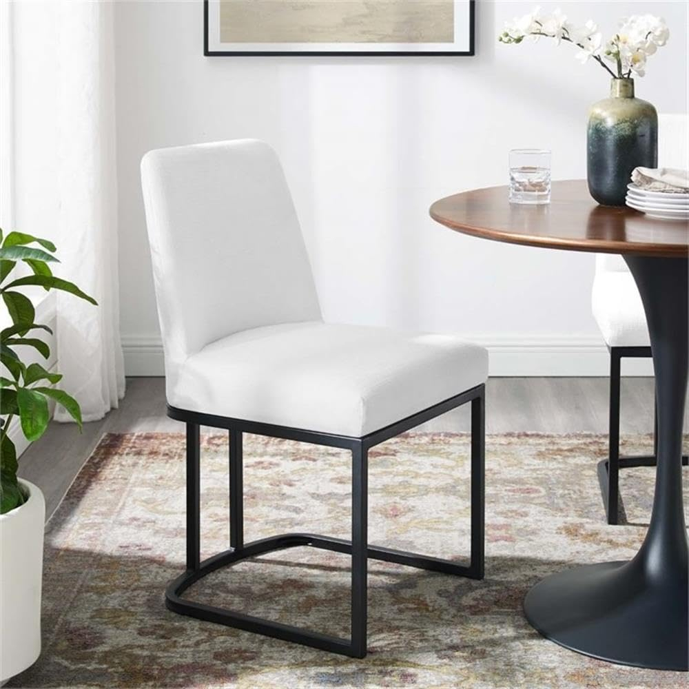Modway Amplify Sled Base Upholstered Fabric Dining Side Chair, Black White 22 x 19 x 32