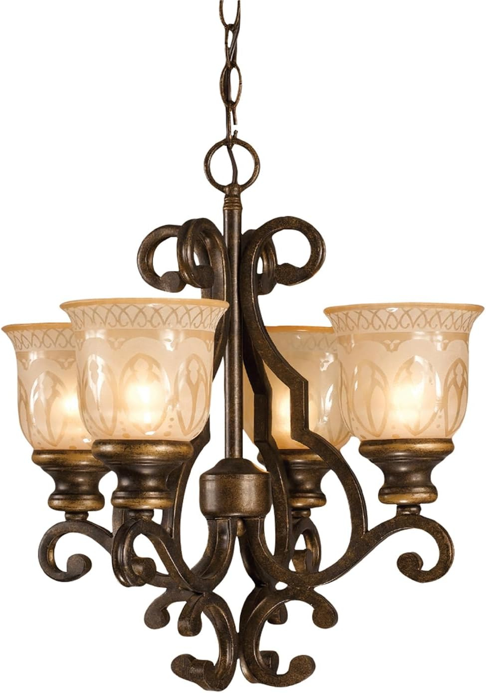 Bronze Umber Mini Crystal Glass 4-Light Chandelier