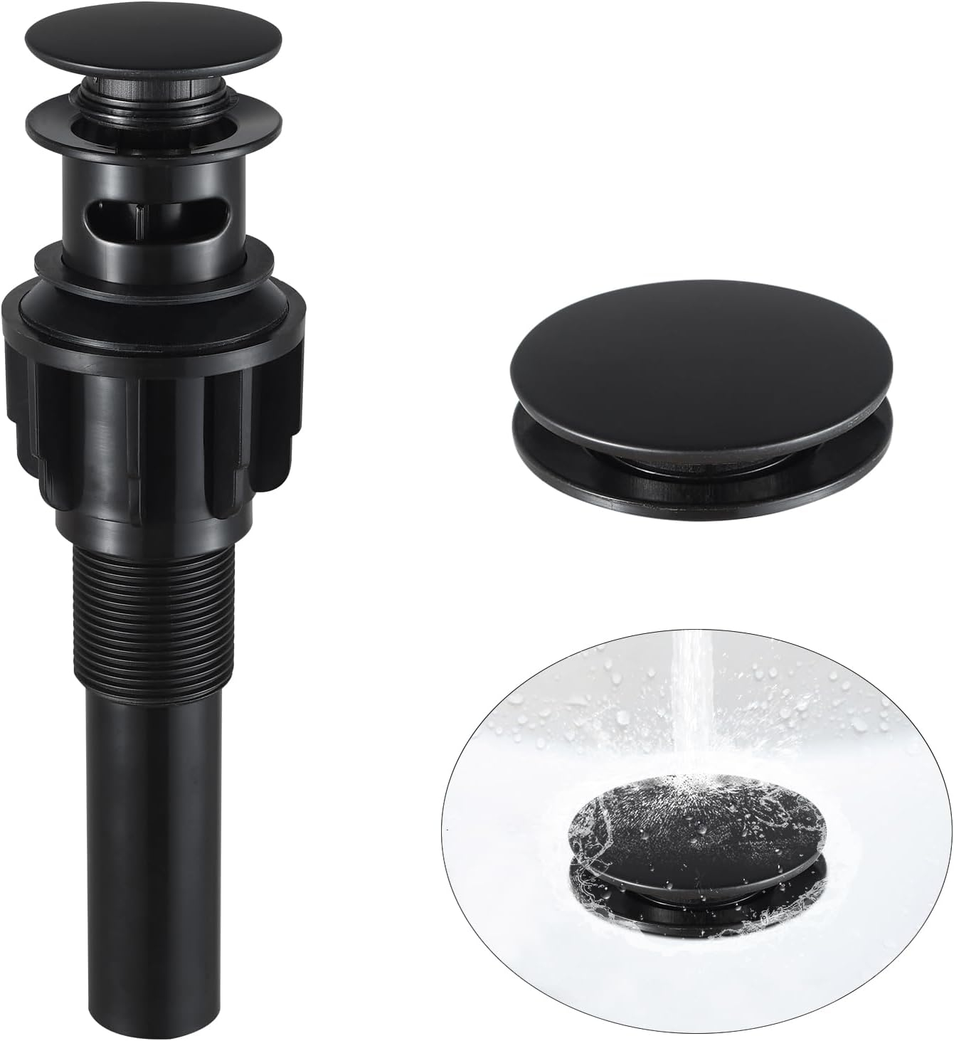Pop Up Stopper Bathroom Sink Drain with Overflow Vessel Sink Drain for Bathroom Matte Black Pop Up Drain Stopper Anti Clog Strainer Assembly with Strainer Lavatory Vanity Vessel Pop Up Drain Stopper