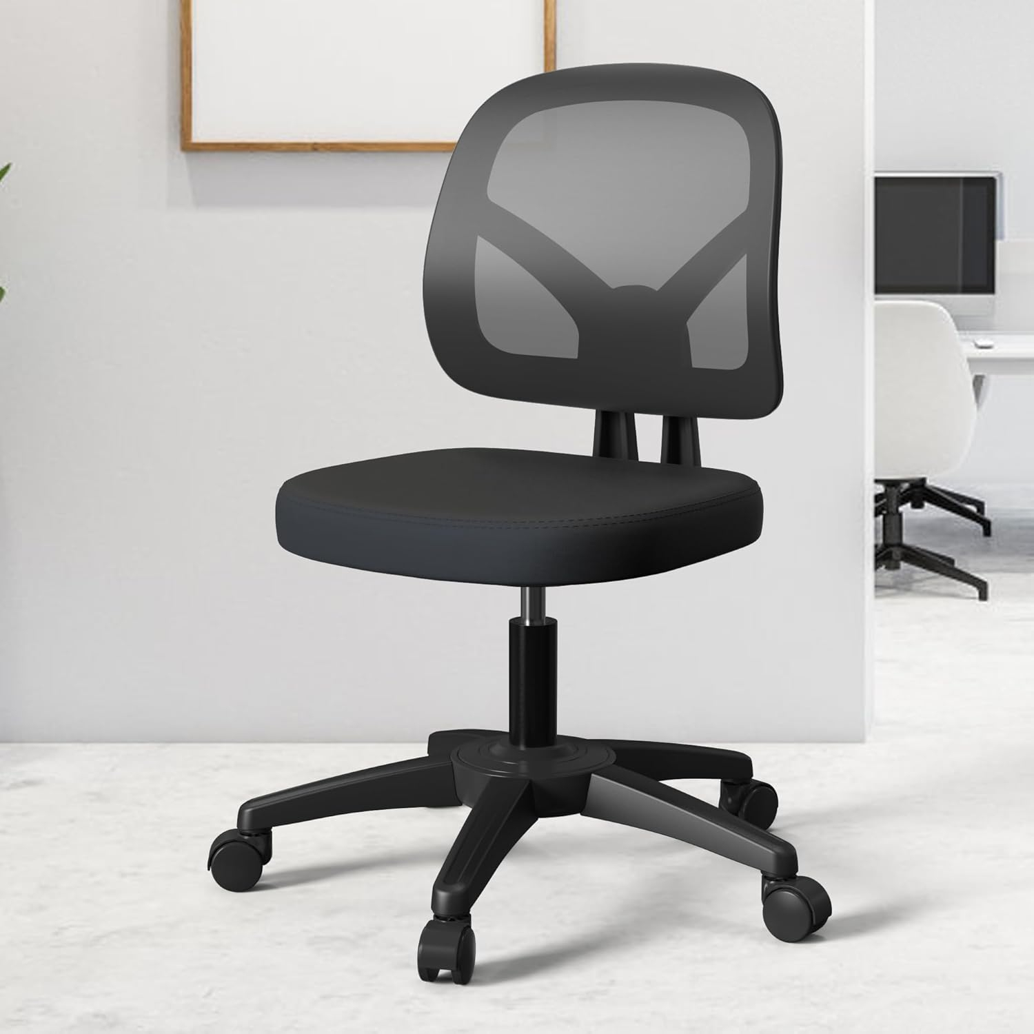 Mesh Office Chair Ergonomic Small Desk Chair No Arms Black Swivel Computer Chair with Wheels Task Chair for Small Spaces Mid Back Home Office Chair for Adults and Kids