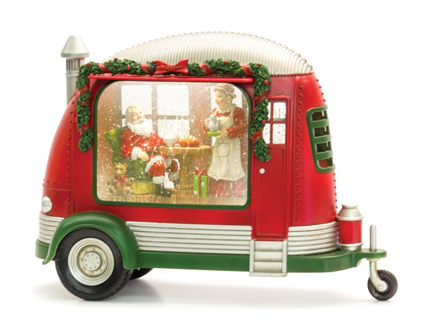 Home Decorative Camper Snow Globe with Santa 8"H Plastic 6 Hr Timer 3 AA Batteries, Not Included or USB Cord Included