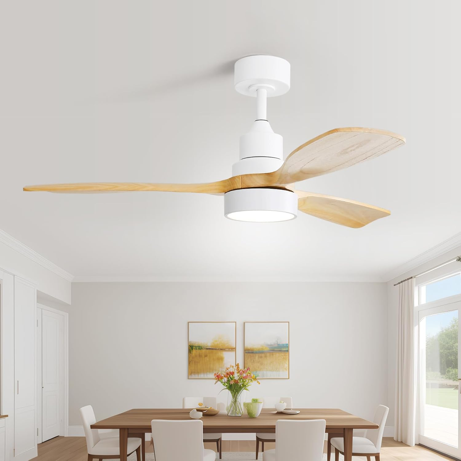 Sofucor 48" Wood Ceiling Fan with Light and Remote Control