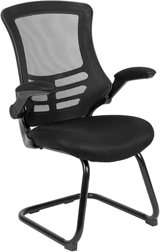 Flash Furniture Kelista Black Mesh Sled Base Side Reception Chair with Flip-Up Arms