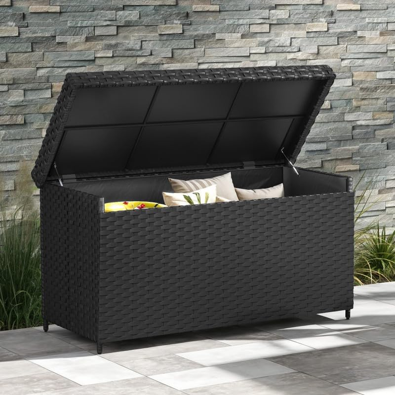 Black Wicker 170 Gallon Outdoor Storage Deck Box
