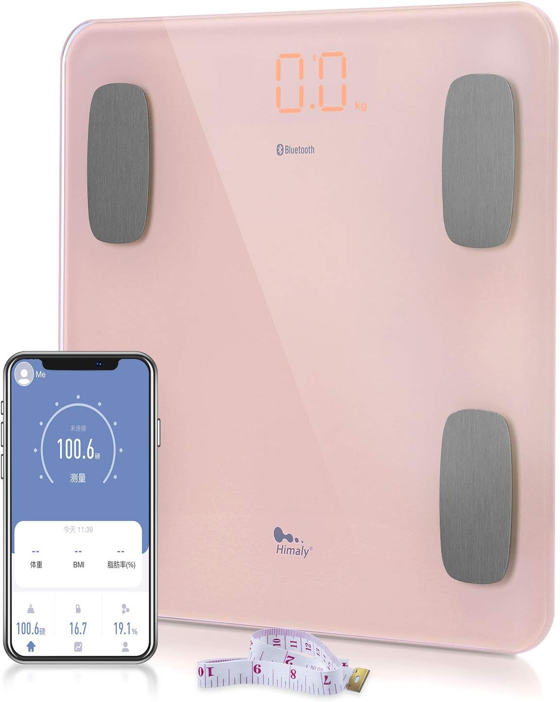 Body Fat Scale Smart BMI Scale Digital Bathroom Wireless Weight Scale, Body Composition Analyzer with Smartphone App sync with Bluetooth-Compatible (Pink)