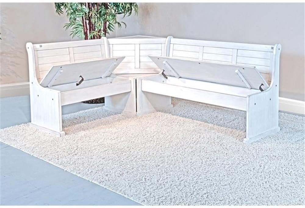 Pemberly Row Farmhouse Wood Breakfast Nook Set in Marble White