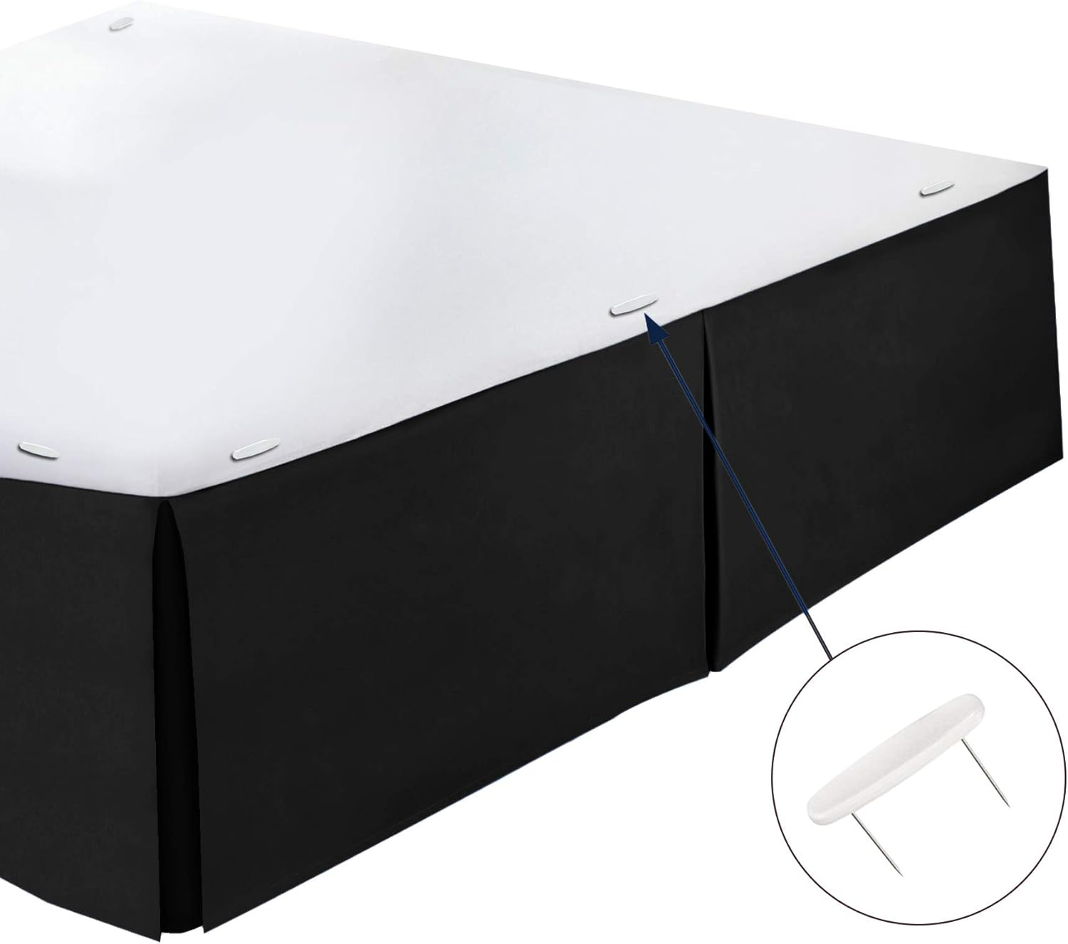 Clara Clark Pleated Bed Skirt - 14 inch Tailored Drop - Luxury Microfiber Dust Ruffle - Includes 8 Pins, Twin Size, Black