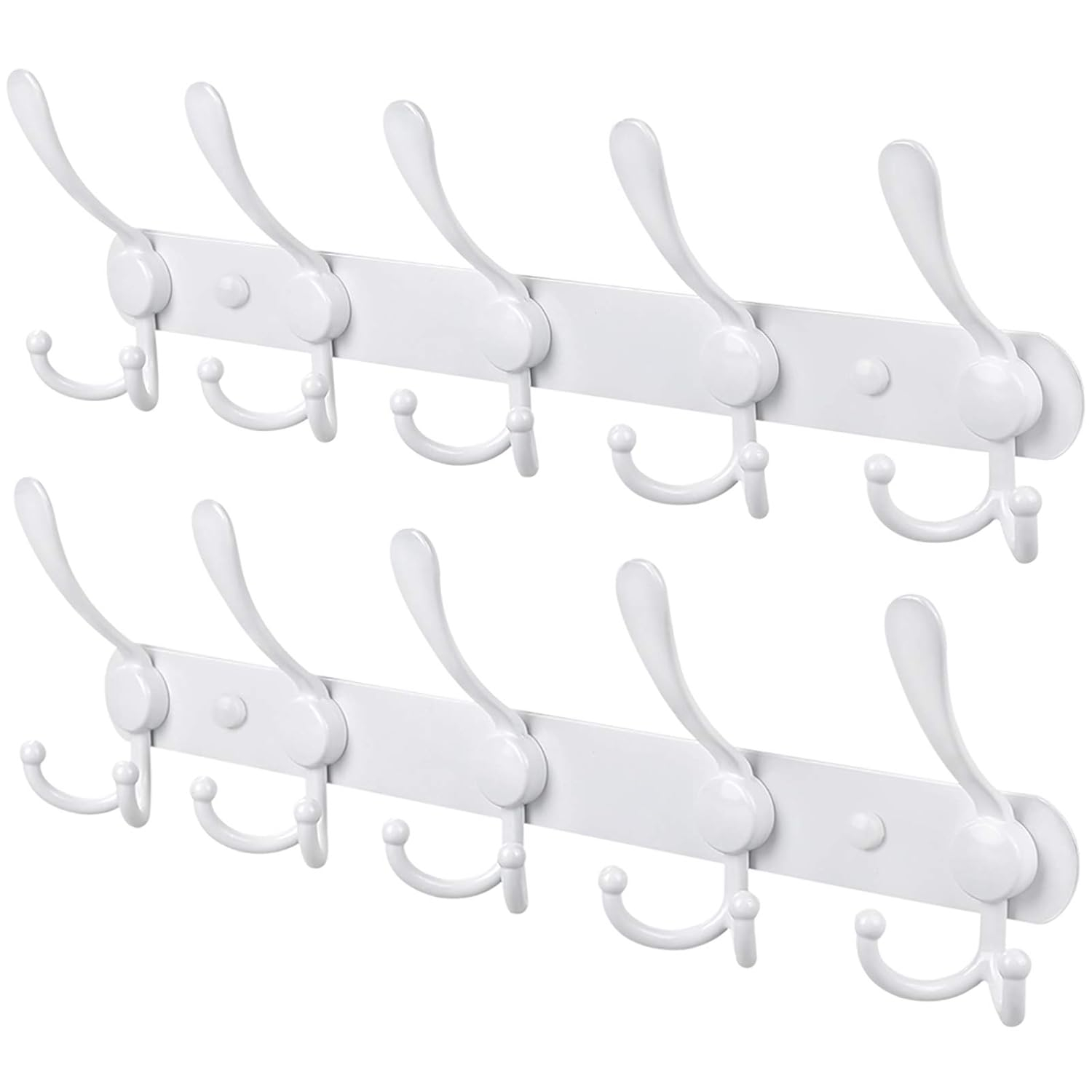 White Aluminum and Stainless Steel Wall Mounted Coat Rack with 15 Hooks