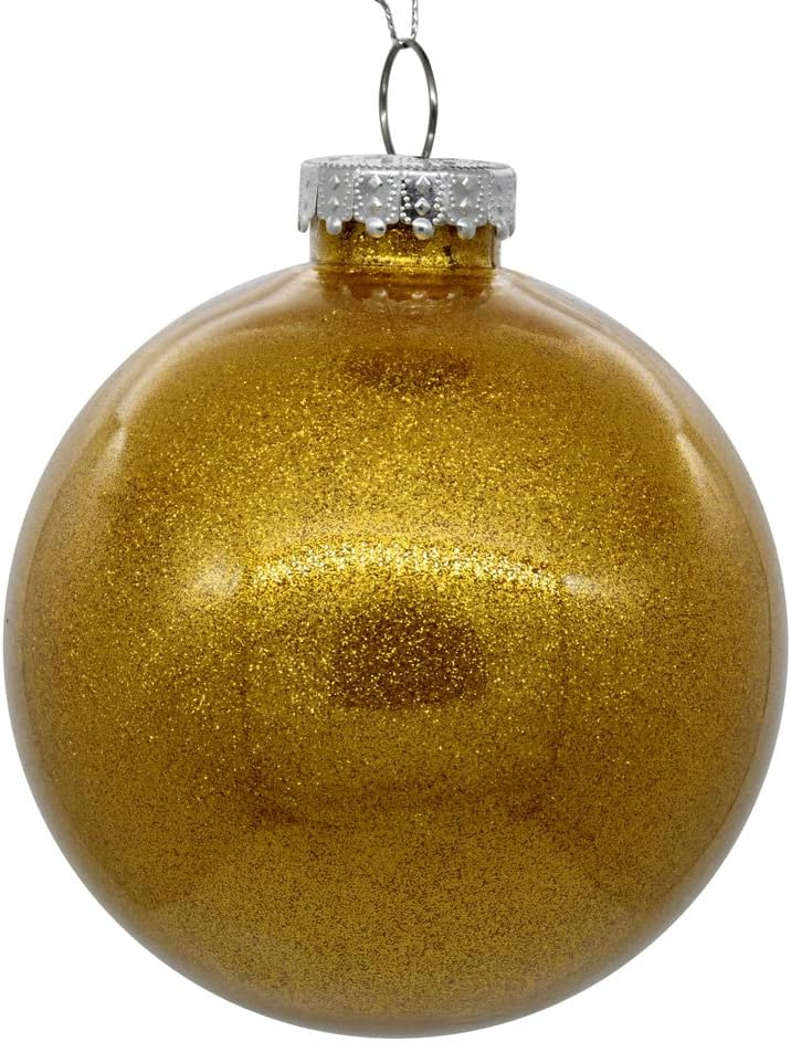 Vickerman 4" Clear Ball Christmas Ornament with Antique Gold Glitter Interior, 6 Pieces per bag