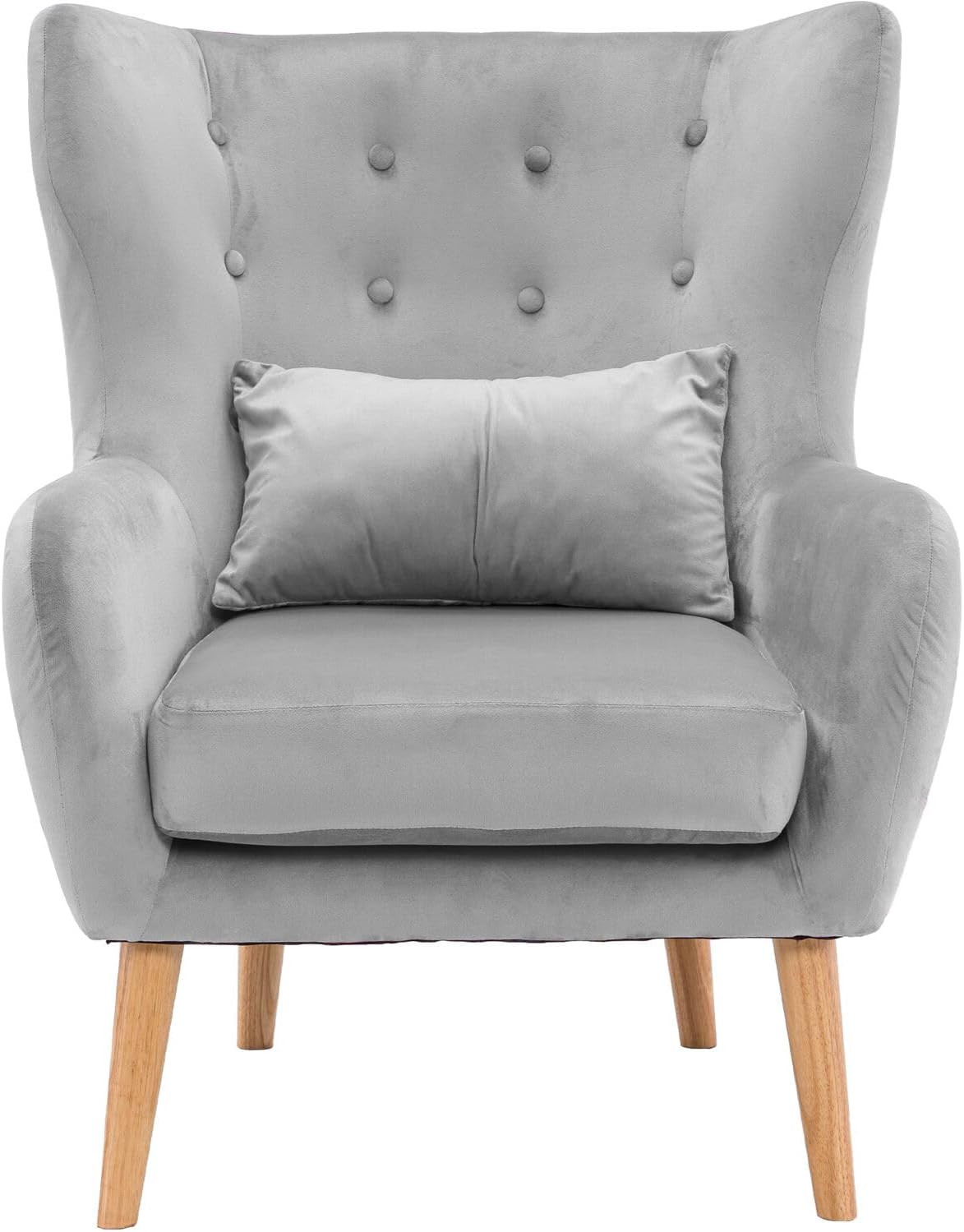 Critter Sitters Kids Wingback Accent Chair with Lumbar Pillow Faux Velvet with Wooden Legs, Gray