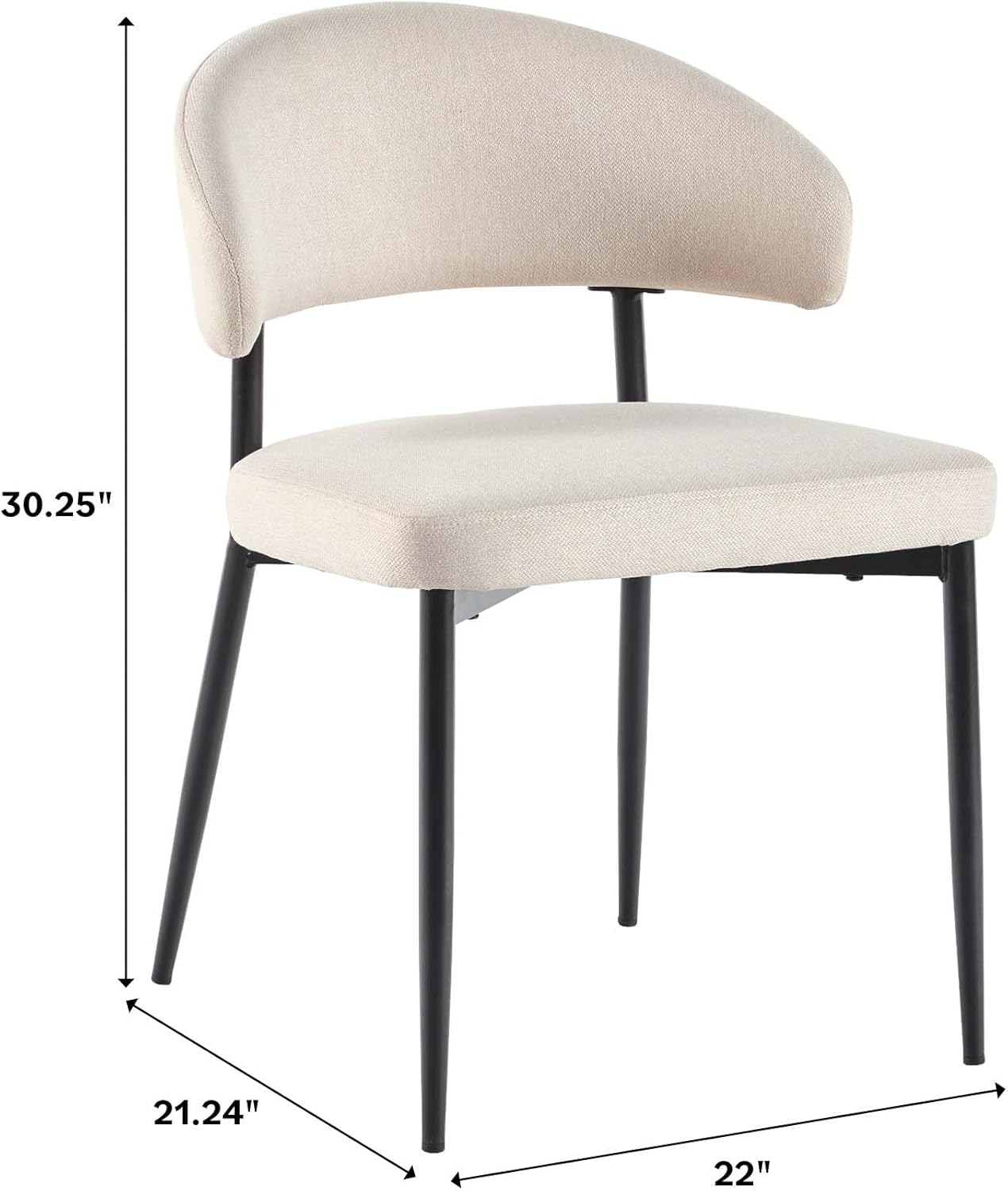 Walker Edison Modern Curved Back Upholstered Dining Chair, Set of 2, Ivory