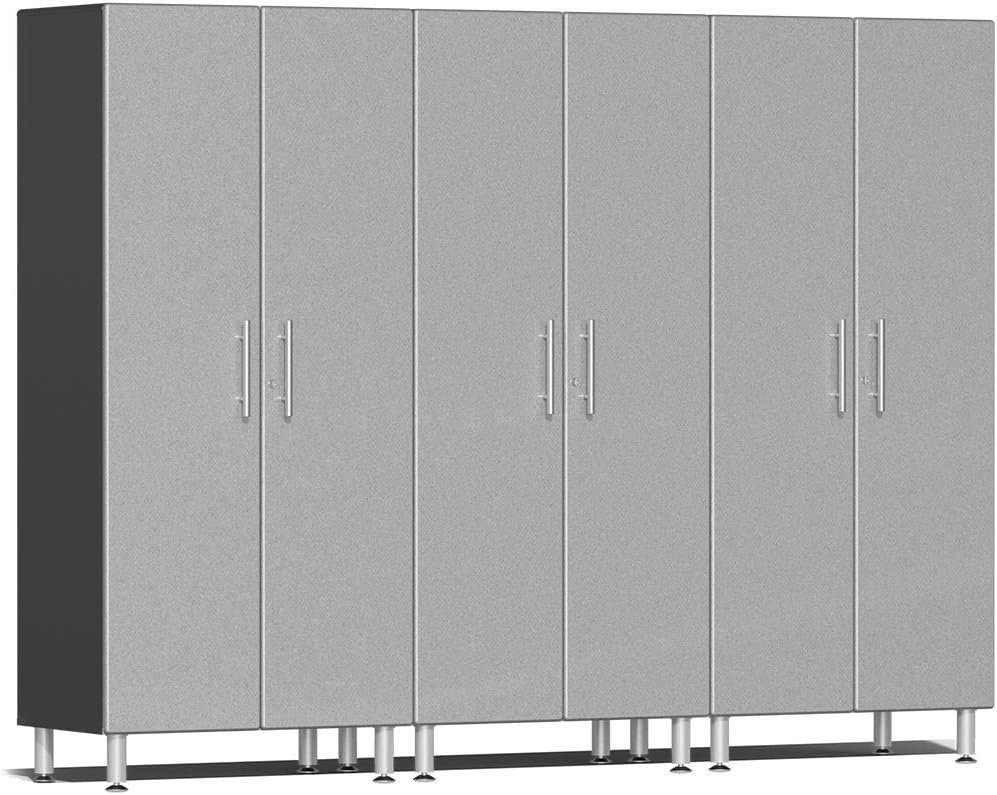Tall Silver Metallic Freestanding Lockable Cabinet with Adjustable Shelving