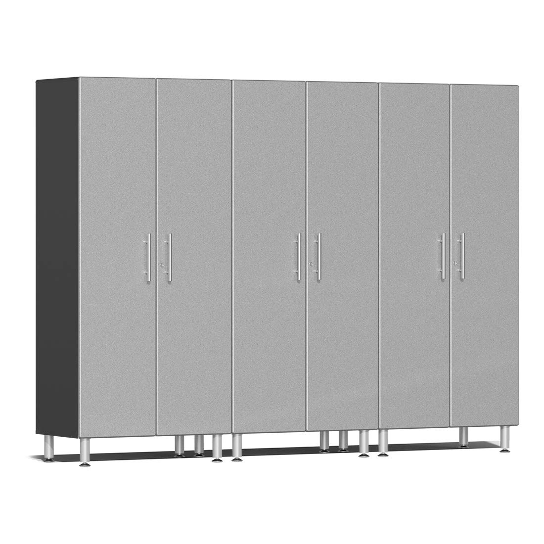 Tall Silver Metallic Freestanding Lockable Cabinet with Adjustable Shelving