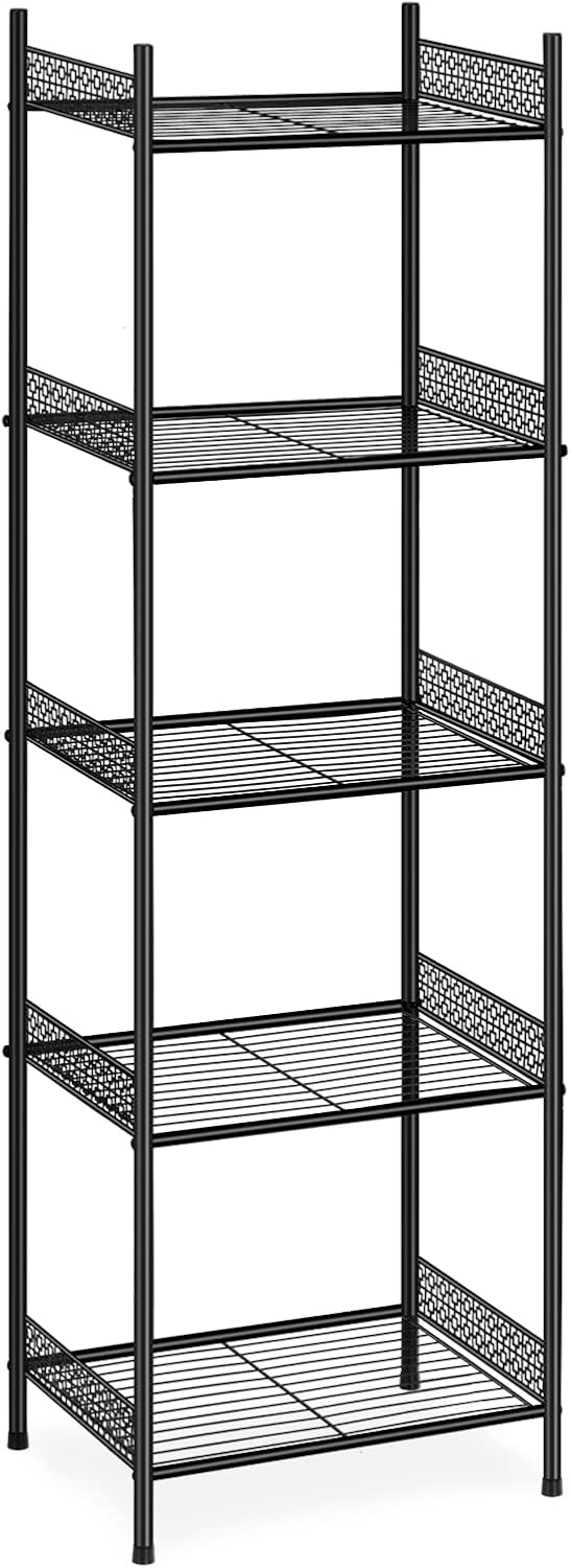 5-Tier Bathroom Storage Shelf, Heavy Duty Wire Shelving Unit Free Standing Towel Rack Organization for Kitchen Bathroom Laundry, Black