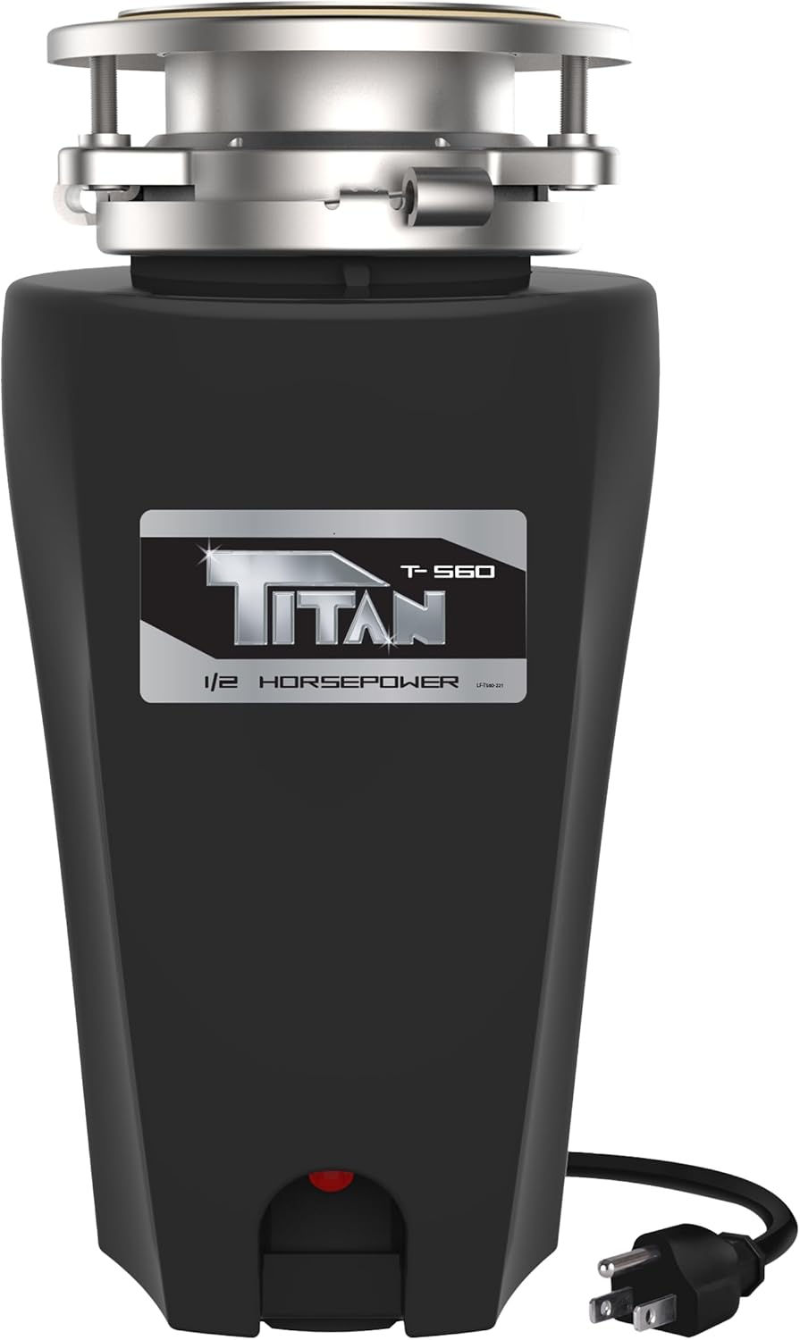 Titan 1/2 HP Garbage Disposal Featuring Bio Shield, Attached Power Cord, Continuous Feed 10-US-TN-560-3B