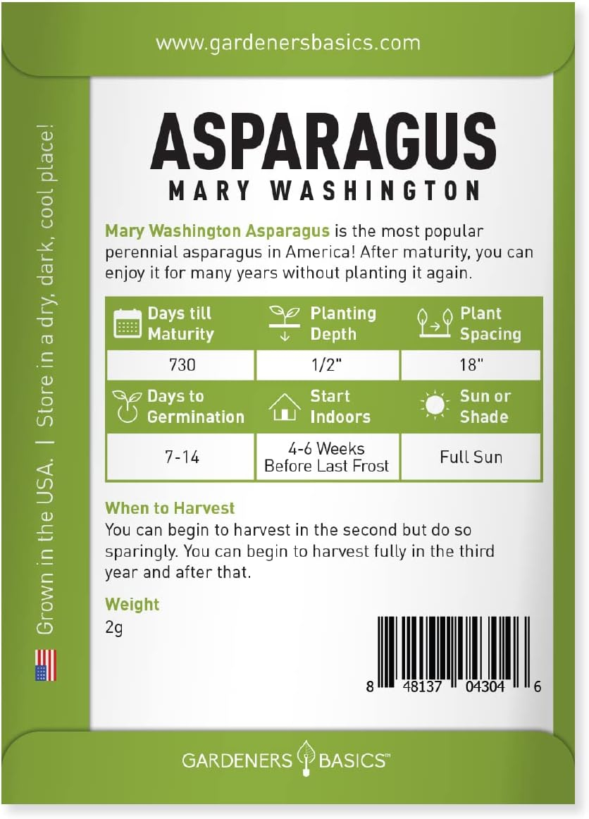 Mary Washington Non-GMO Heirloom Asparagus Seeds for Spring Planting