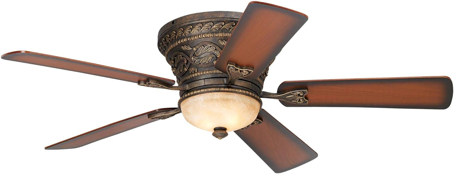 52" Bronze Flush Mount Ceiling Fan with LED Light and Remote