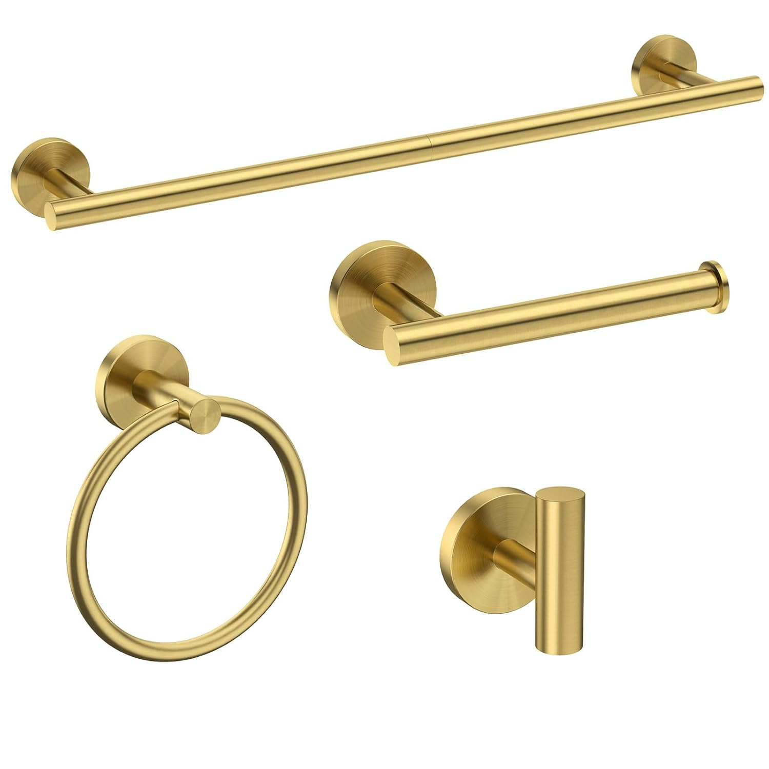 USHOWER Brushed Gold Bathroom Accessories Set, 24-Inch Towel Bar Set Wall Mounted, Durable SUS304 Stainless Steel Bathroom Hardware Set, 4-Piece