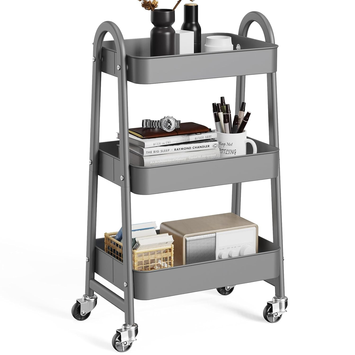 Green Metal 3-Tier Rolling Utility Cart with Lockable Wheels