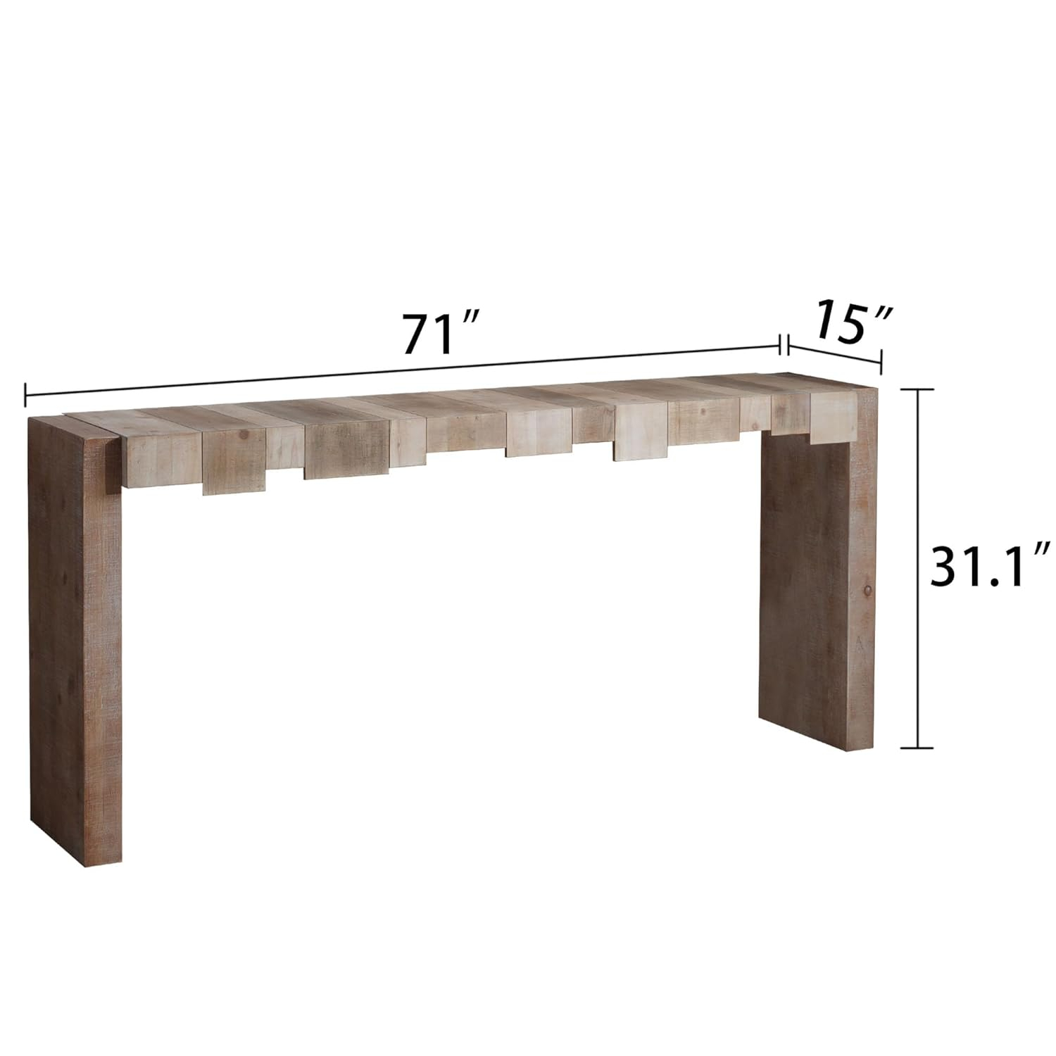 71" Rustic Wooden Console Table with Step-Block Design, Mid Century Modern Sofa Table Behind Couch, Farmhouse Wood Entryway Table for Living Room, Entrance