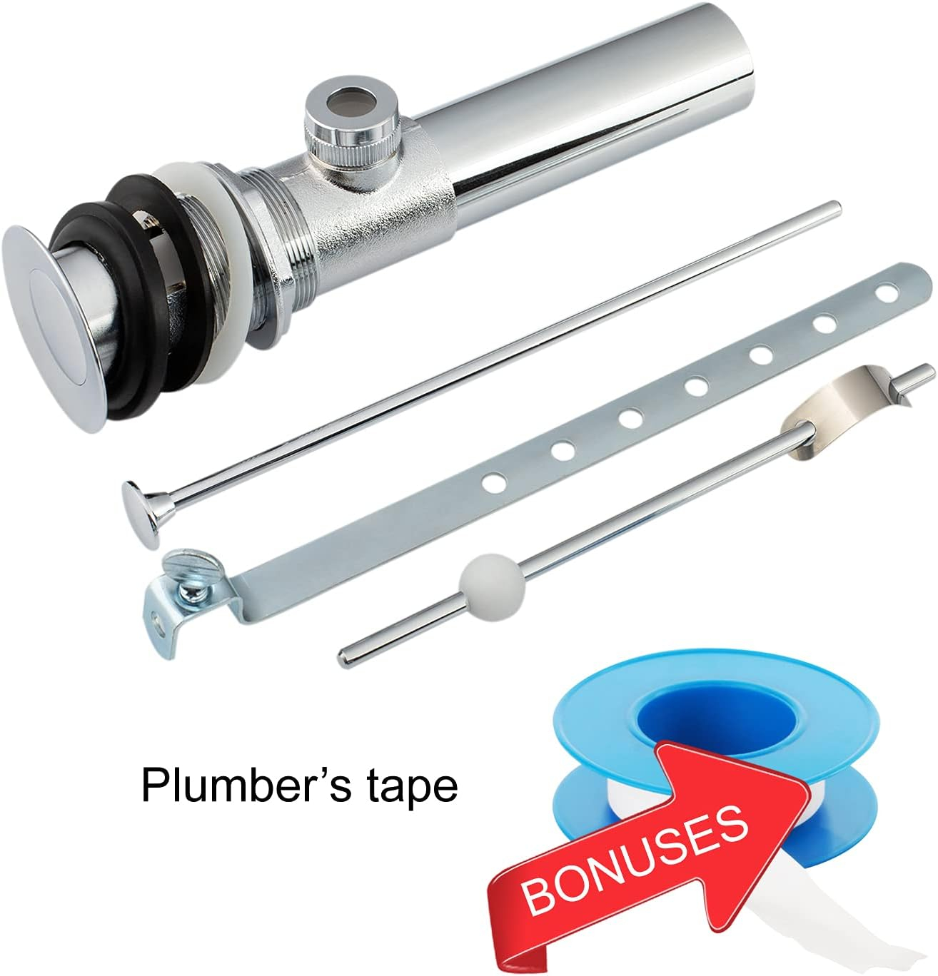 Artiwell Sink Pop-Up Drain Stopper Assembly with Lift Rod and Overflow, Solid Brass Lavatory Pop Up Drain Assembly for Bathroom Vanity Sink, All Brass Construction (Chrome Plated)