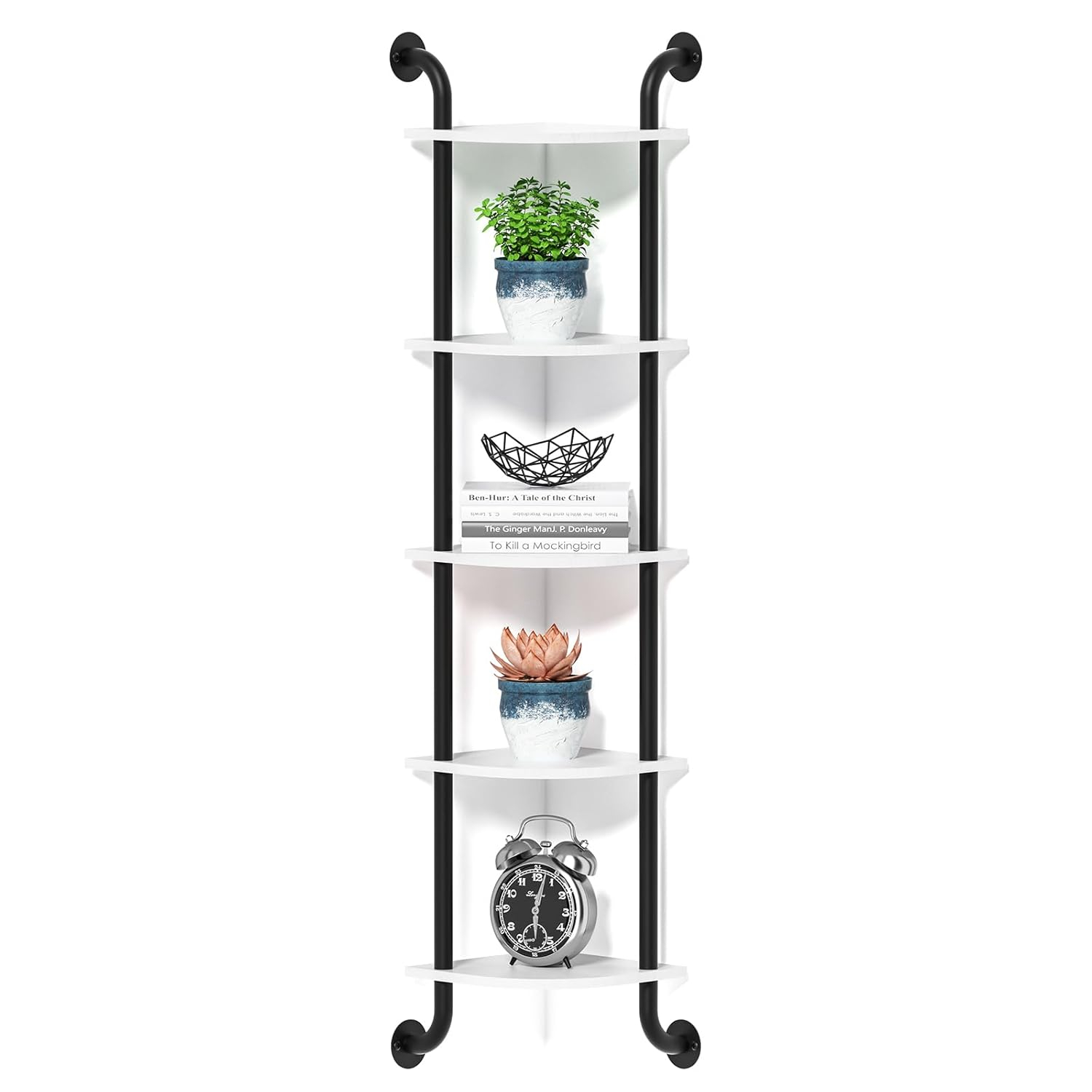 Corner Shelf 5-Tier Wall Shelves, Floating Corner Shelves, Wall Mounted Shelves for Bedroom Decor, Bathroom and Living Room Decor (White)