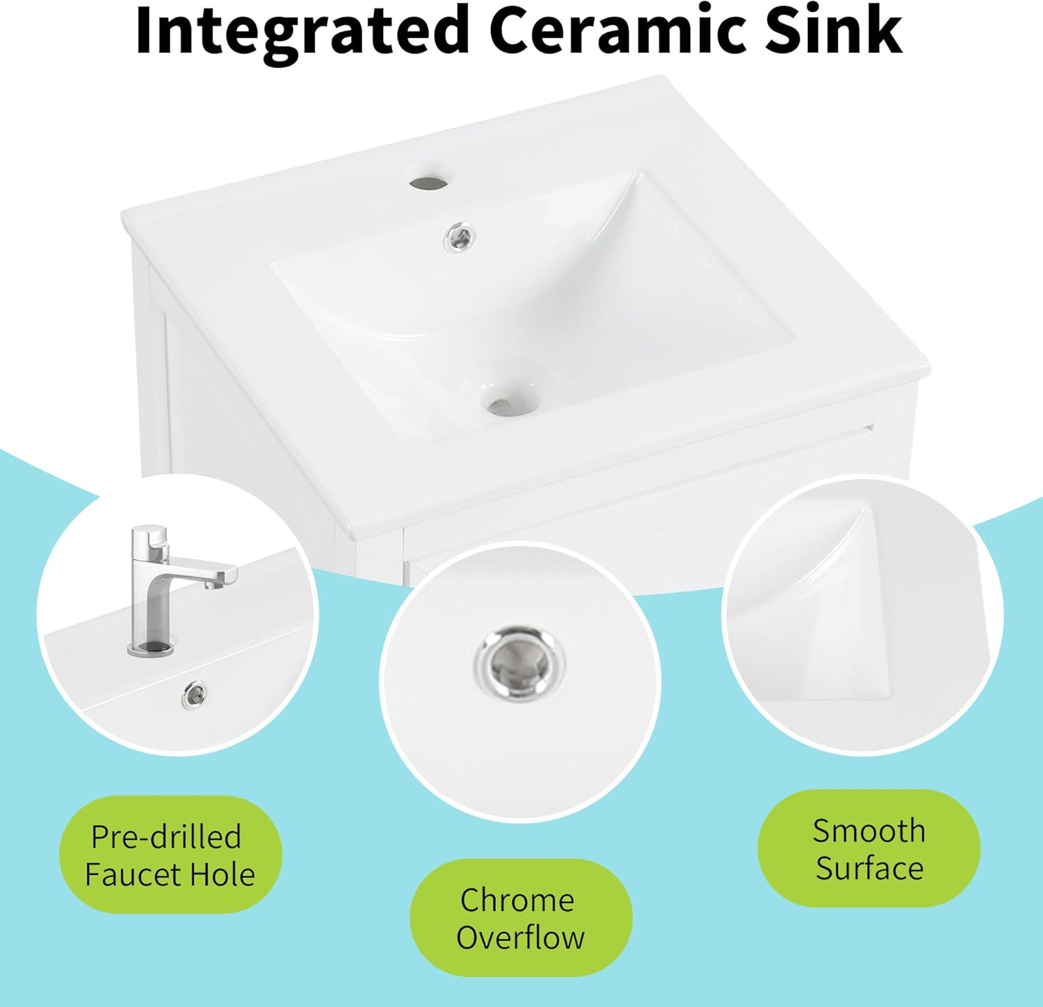 Harper & Bright Designs 20" Bathroom Vanity, Small Single Vanity with Drawer & Soft Closing Doors, Solid Wood Bathroom Cabinet with Storage Rack, Ceramic Sink, White