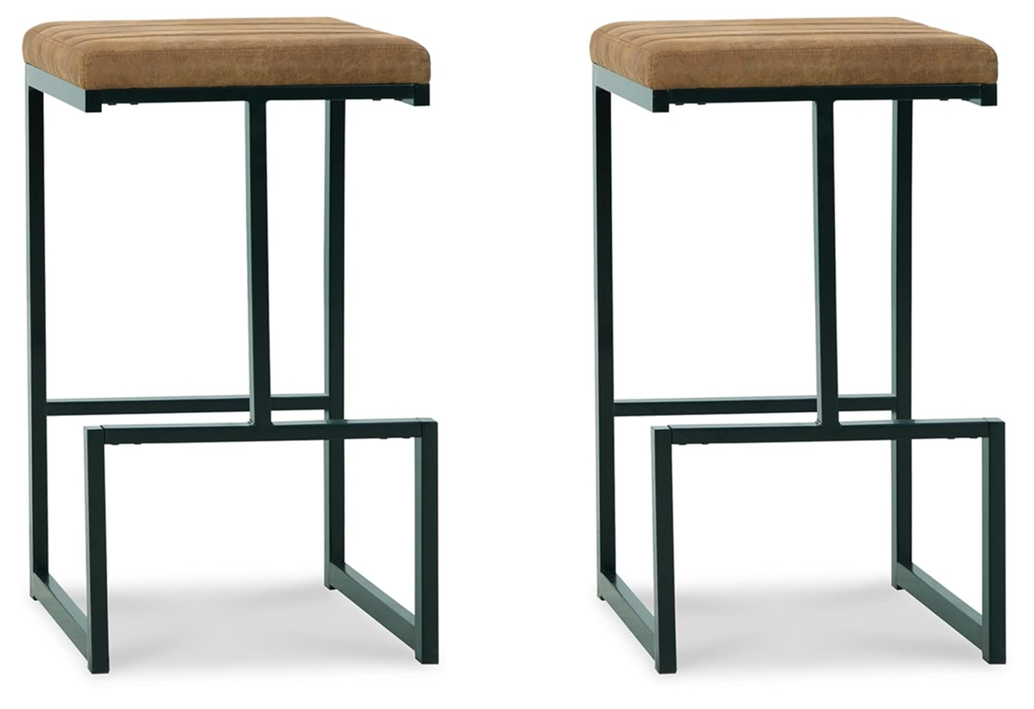 Caramel Faux Leather and Black Metal Bar Stools, Set of 2
