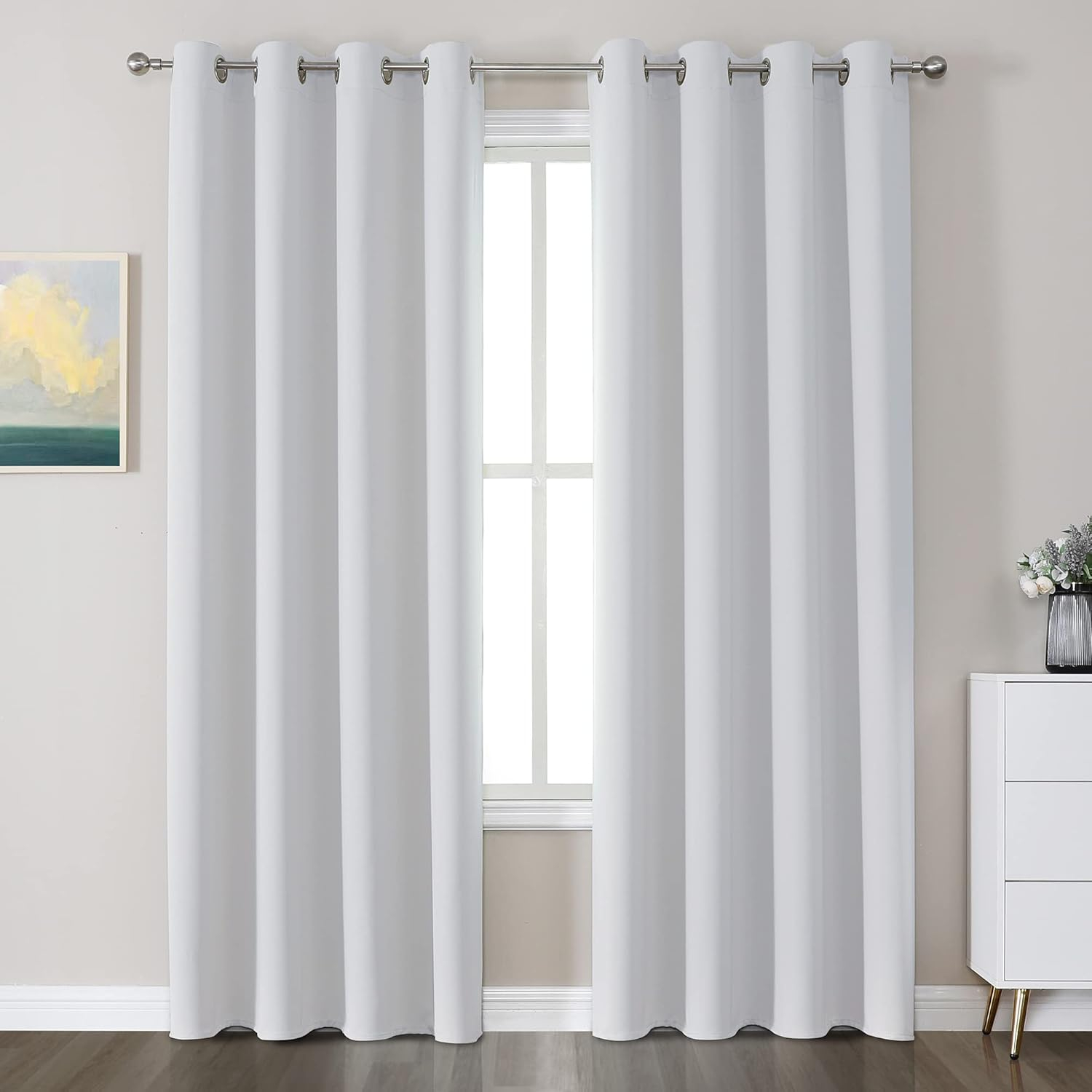 CUCRAF Grayish White Blackout Curtains 84 inch Length,Thermal Insulated Room Darkening Window Curtains for Bedroom,Light Blocking Drapes for Living Room,Set of 2 Panels, 52 x 84 Inch