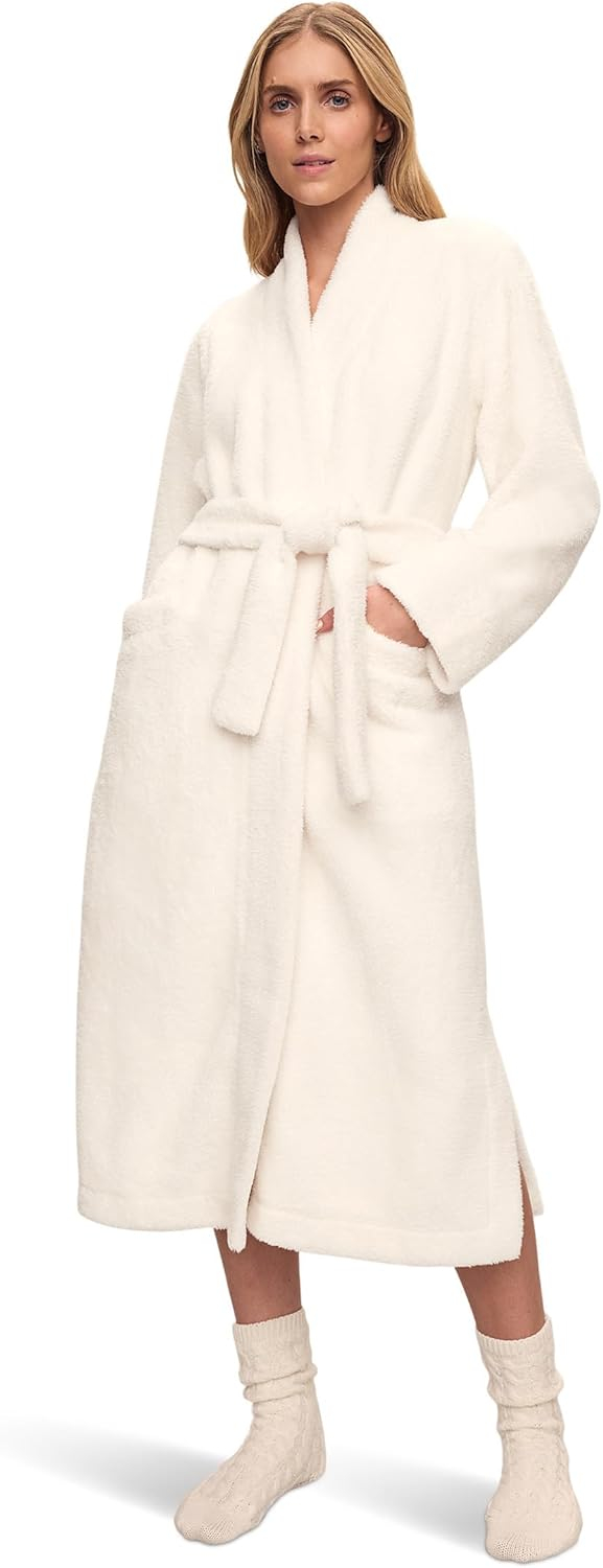 Ivory Long Shawl Collar Plush Fleece Robe