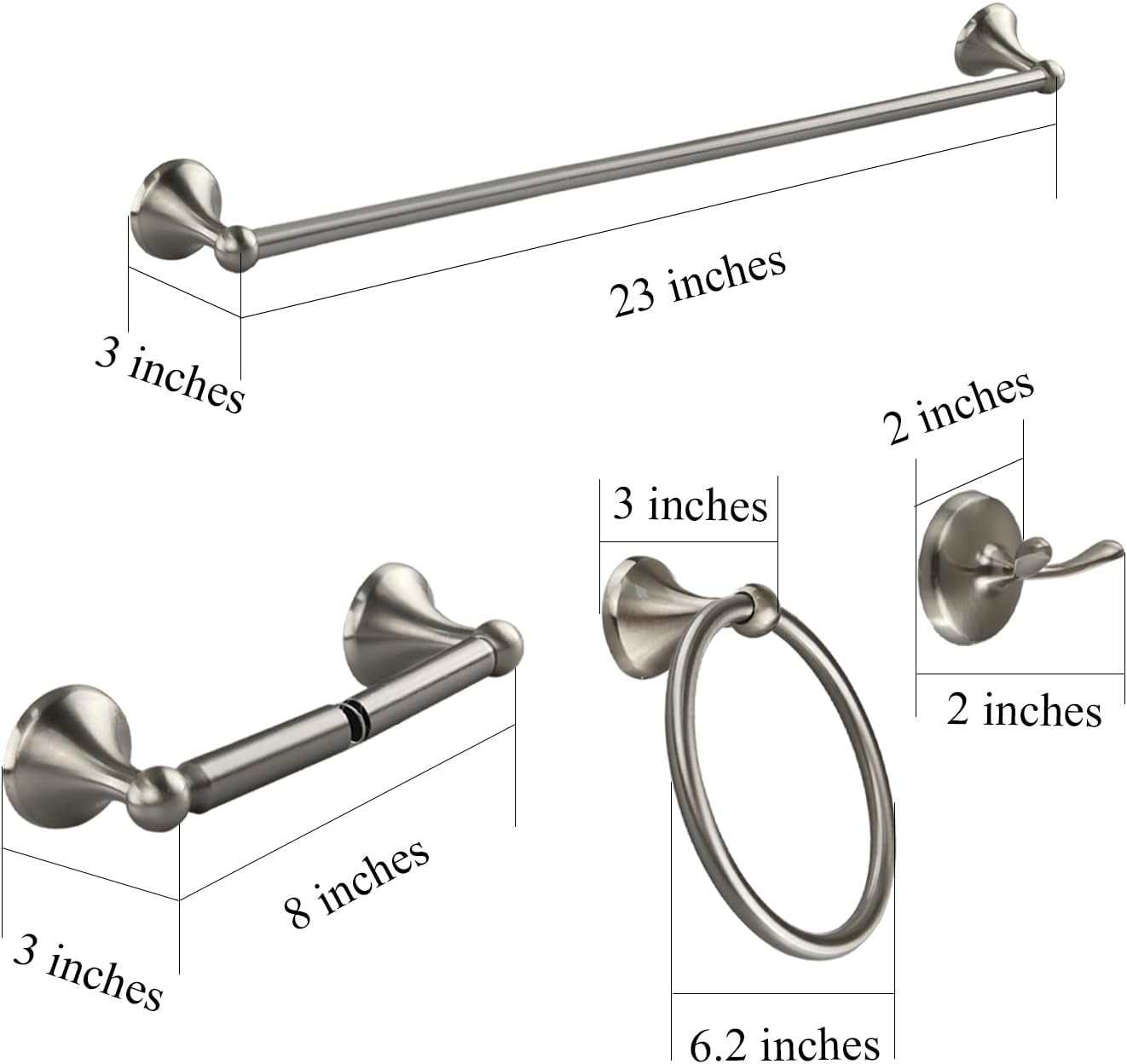 Bathroom Hardware Set with Towel Rings for Bathroom Wall – 4 Piece Bathroom Towel Holder Set – Brushed Nickel Towel Hook Set – Stainless Steel Brushed Nickel Towel Bar Set – Bathroom Towel Bar Set