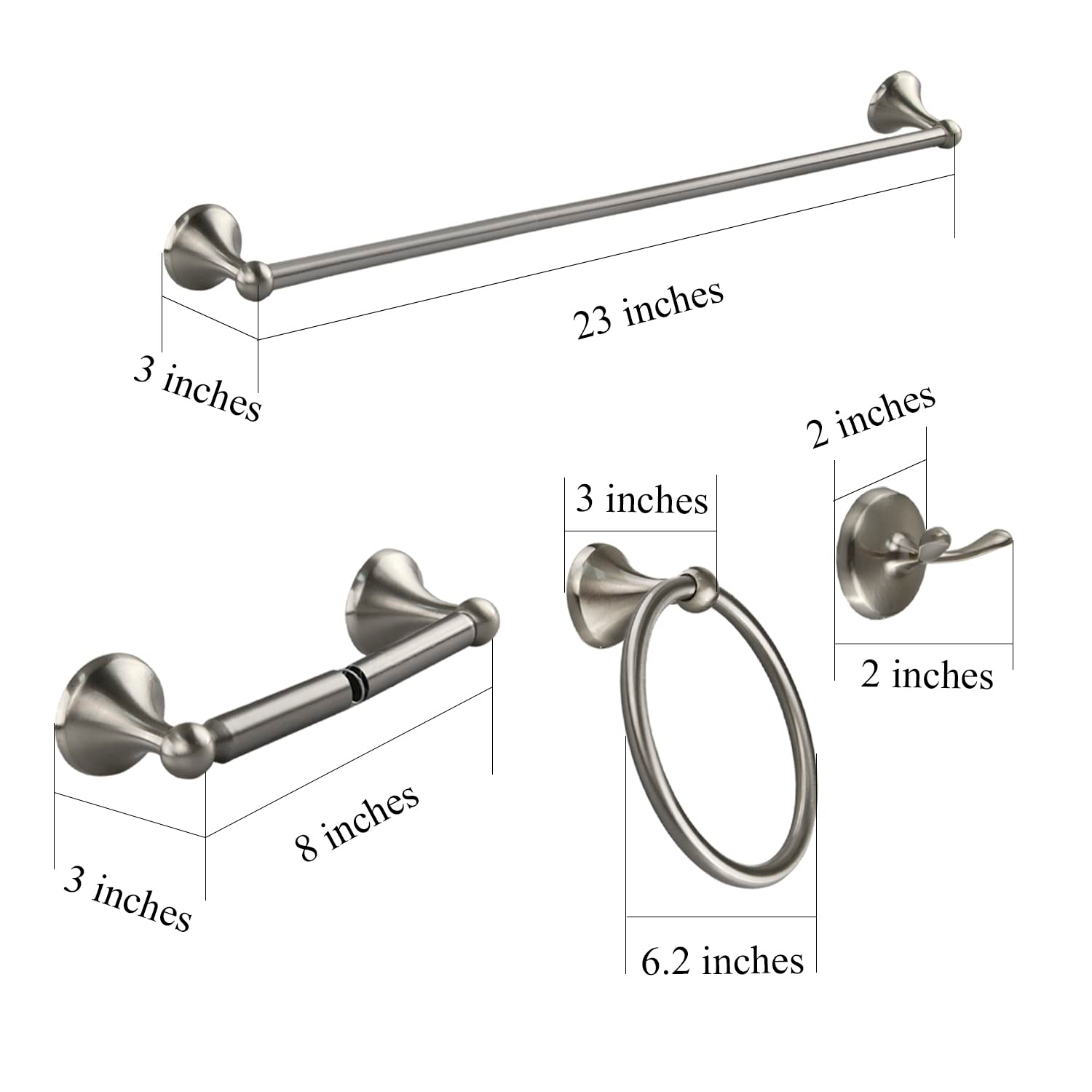 Bathroom Hardware Set with Towel Rings for Bathroom Wall – 4 Piece Bathroom Towel Holder Set – Brushed Nickel Towel Hook Set – Stainless Steel Brushed Nickel Towel Bar Set – Bathroom Towel Bar Set