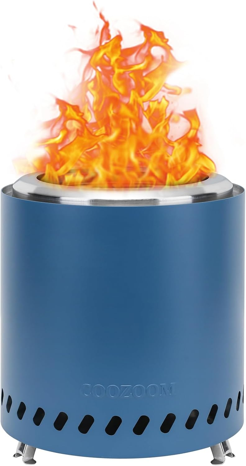 Smokeless Fire Pit 9.6 in. H Outdoor Portable Stainless Steel Tabletop Wood Burning Fire Pit with Storage Bag, Blue