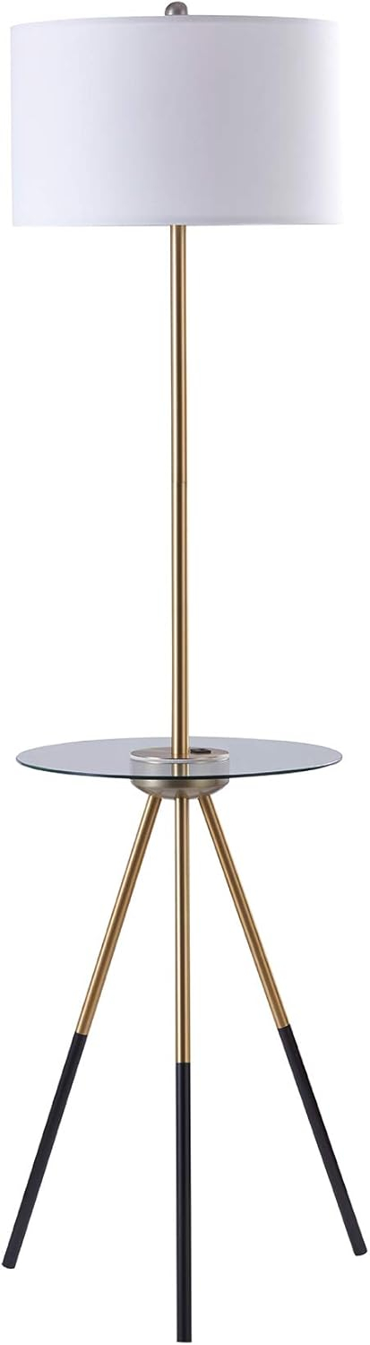 Teamson Home Myra Floor Lamp with Glass Table and Built-In USB Port, Gold/Black