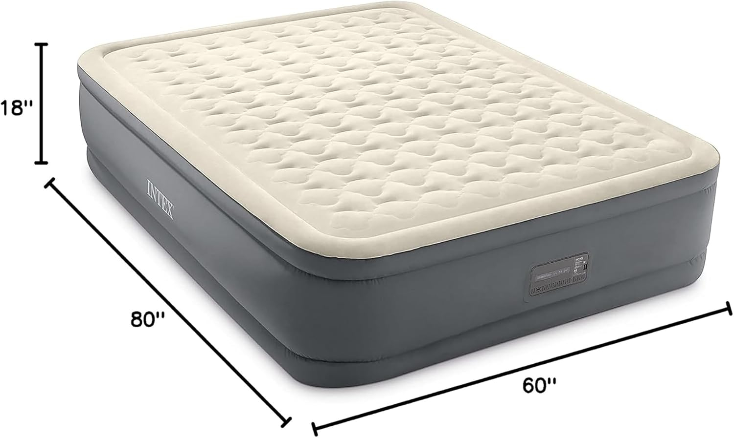 Intex: PremAire II Elevated Airbed - Queen - Gray, 18" Inflatable Air Mattress, Built-in Electric Pump, Firmness Control Button, 600lb Cap, 64925ED