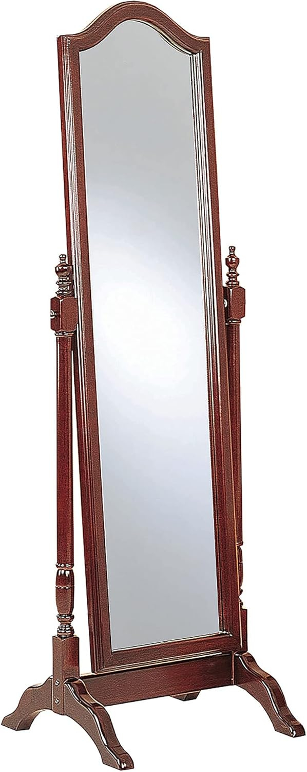 Standing Cheval Mirror with Wooden Frame Turned Posts Brown - Saltoro Sherpi