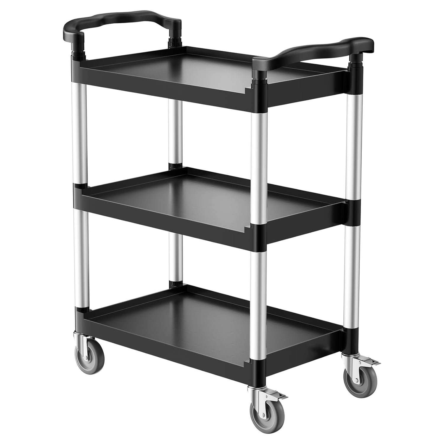 VEVOR Utility Cart, 300 lbs Load Capacity, 3-Tier Utility Plastic Cart with 360° Swivel Wheels (2 with Brakes), 24.4 x 16.1-inch Food Service Cart for Warehouse, Office, Home, Restaurant, Kitchen