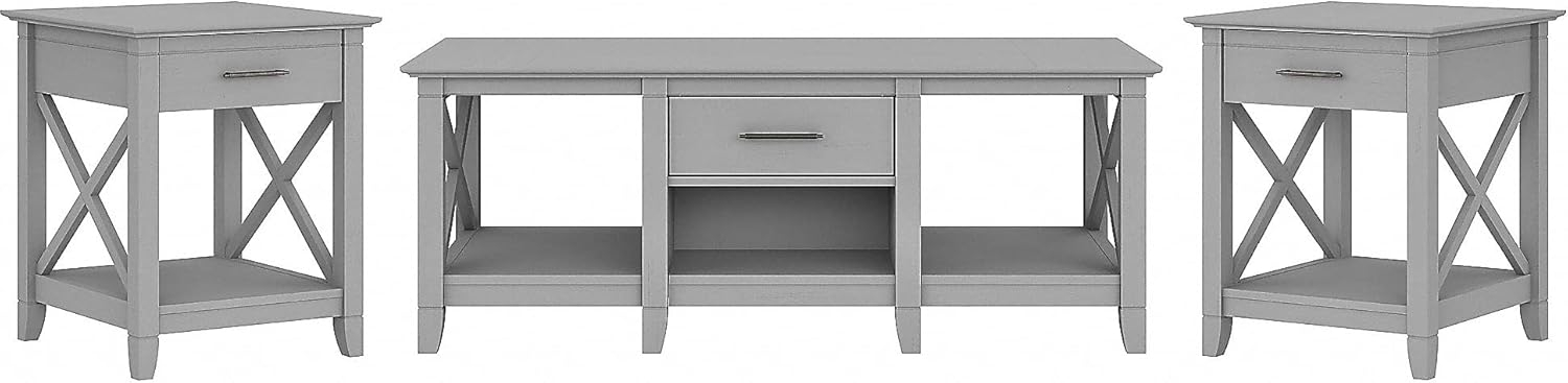 Key West Coffee Table with Set of 2 End Tables in Linen White - Engineered Wood