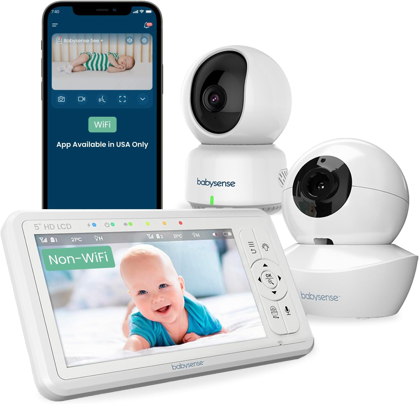 Dual HD Baby Monitor System with WiFi and Non-WiFi Cameras