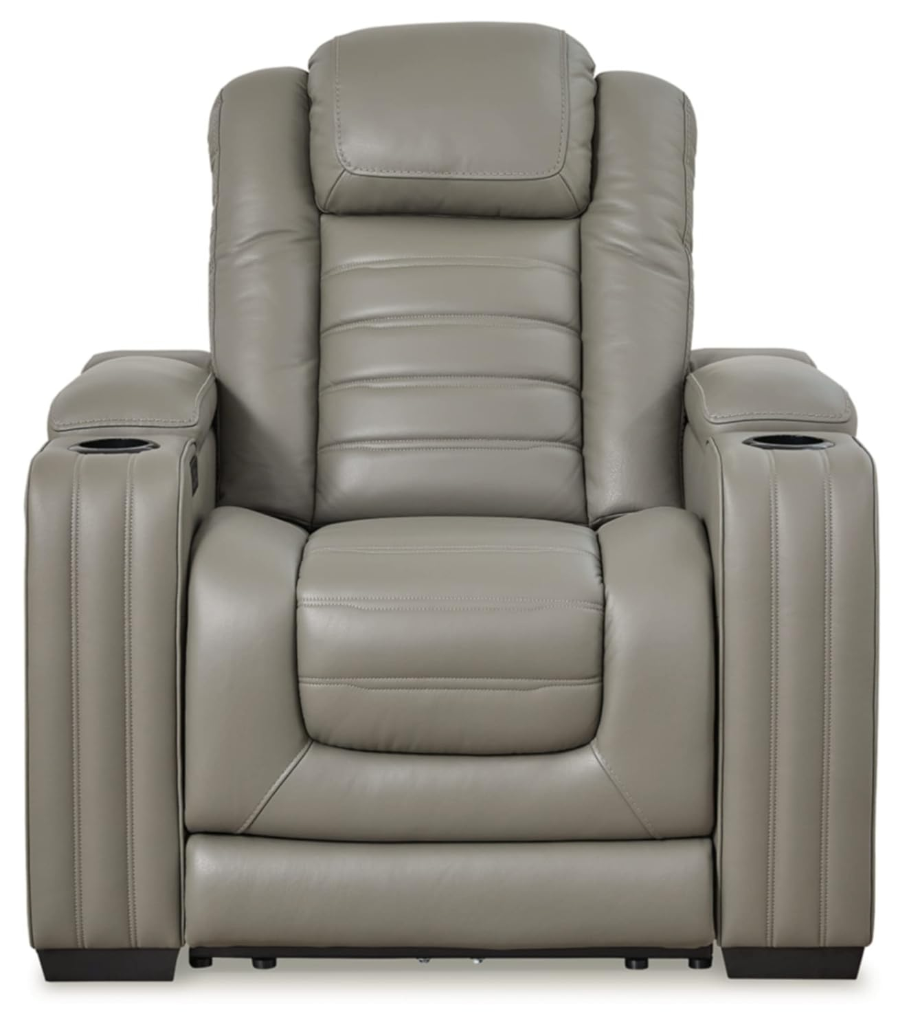 Gray Leather Contemporary Power Recliner with Air Massage