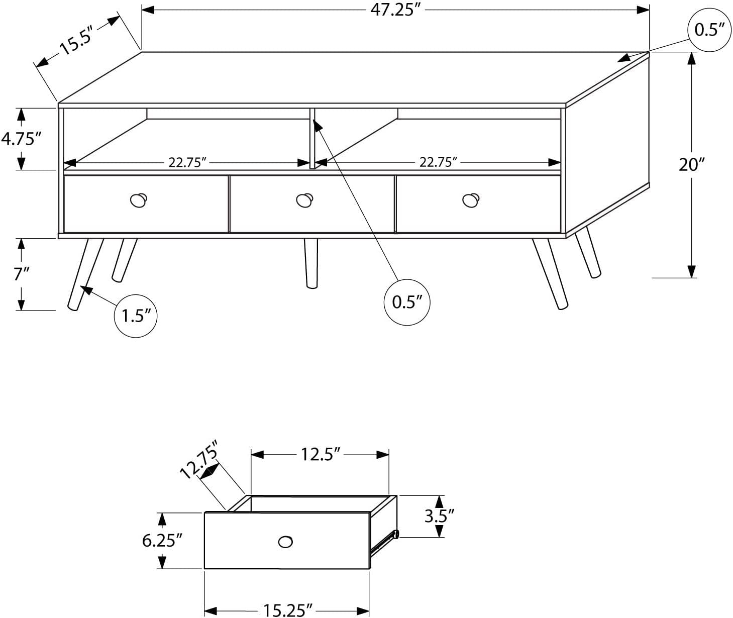 Monarch Specialties Tv Stand, 48 Inch, Console, Living Room, Bedroom, Walnut Laminate