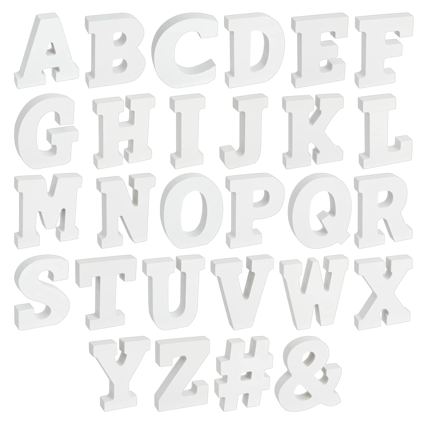 54-Piece 3D Wood Letter Alphabet for Table Top, White Block Letters for Decor Standing, Party Decor, A-Z Marquee Letters, 3D Decor for Weddings, Birthdays, and Home (3 Inch, 0.6 Inch Thick)