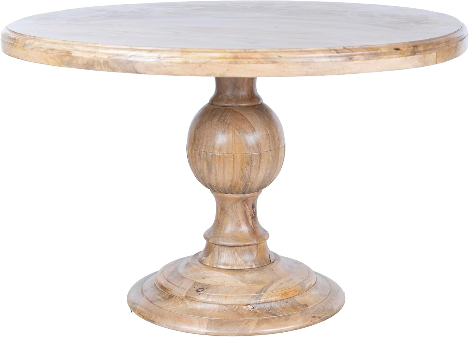 Mango Wood Round Dining Table - Pedestal Base - Mango Teak Finish - 48"Dia. x 30"H