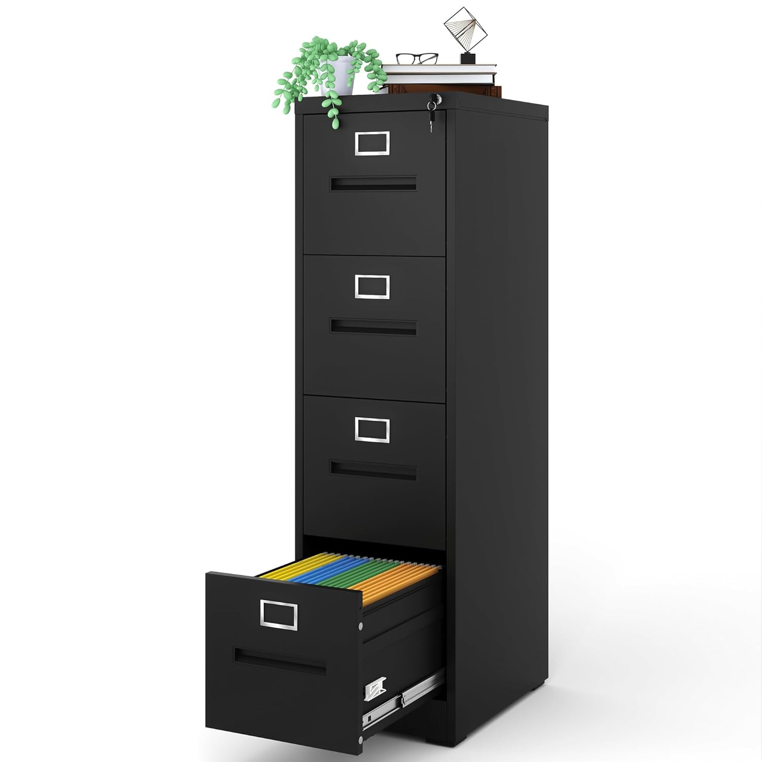 AQY 4 Drawer File Cabinet with Lock,Filing Cabinets for Home Office,Metal File Cabinet 18" Deep Vertical Storage Drawer for Hanging A4/F4/Letter/Legal Size Files, Assembly Require