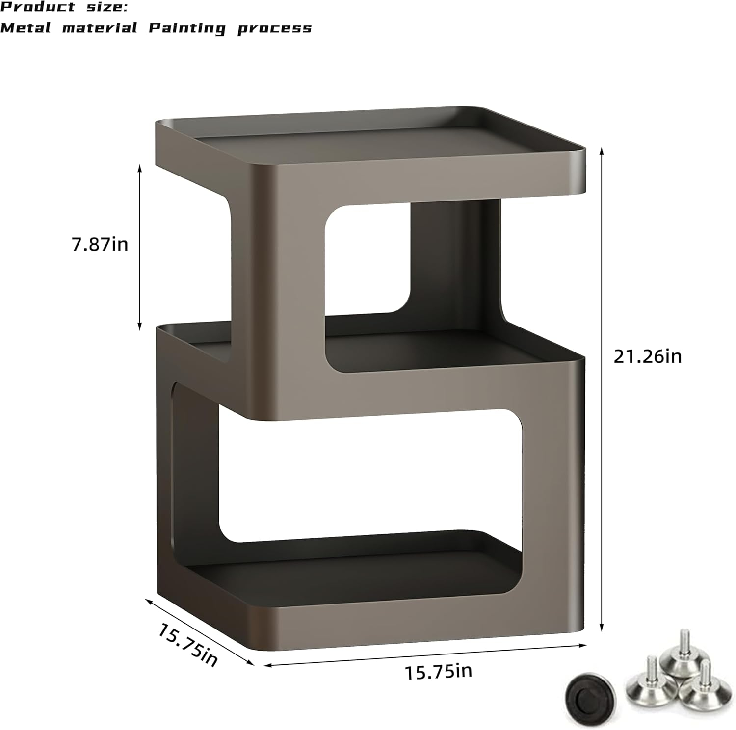 Metal Nightstand, Small End Table, Modern Side Table, Accent Bedside Table, 3 Tier Night Stands, Bed Side Table for Living Room Bedroom Outdoor Entryway, No Assembly Required, Black
