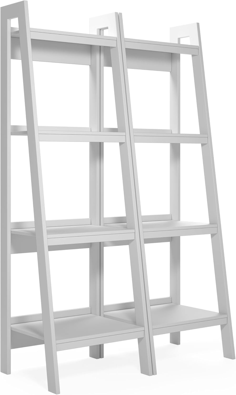 White Adjustable 4-Shelf Ladder Bookcase for Office and Living Room