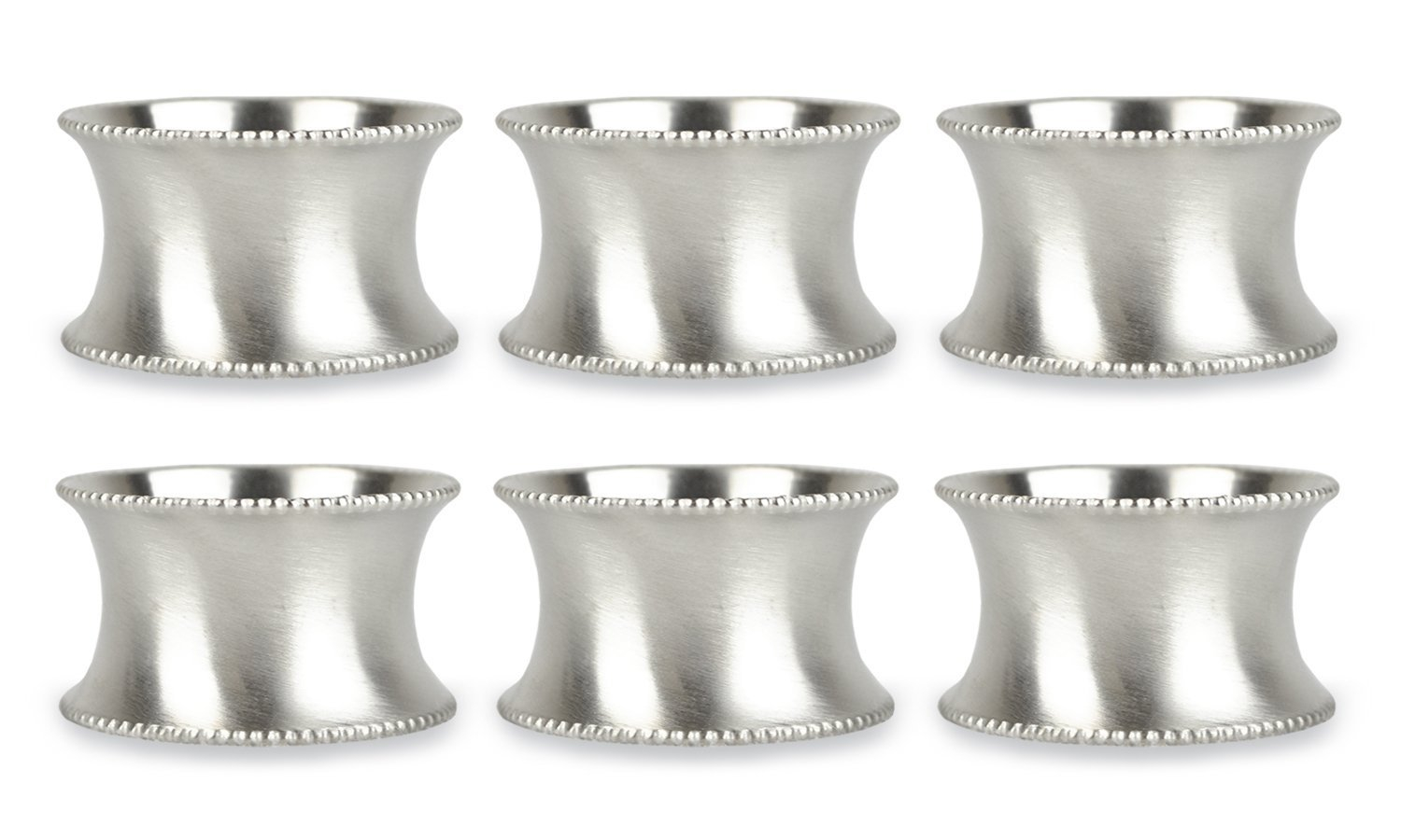 DII Metallic Silver Napkin Ring Set 6 Piece, Beaded Edge
