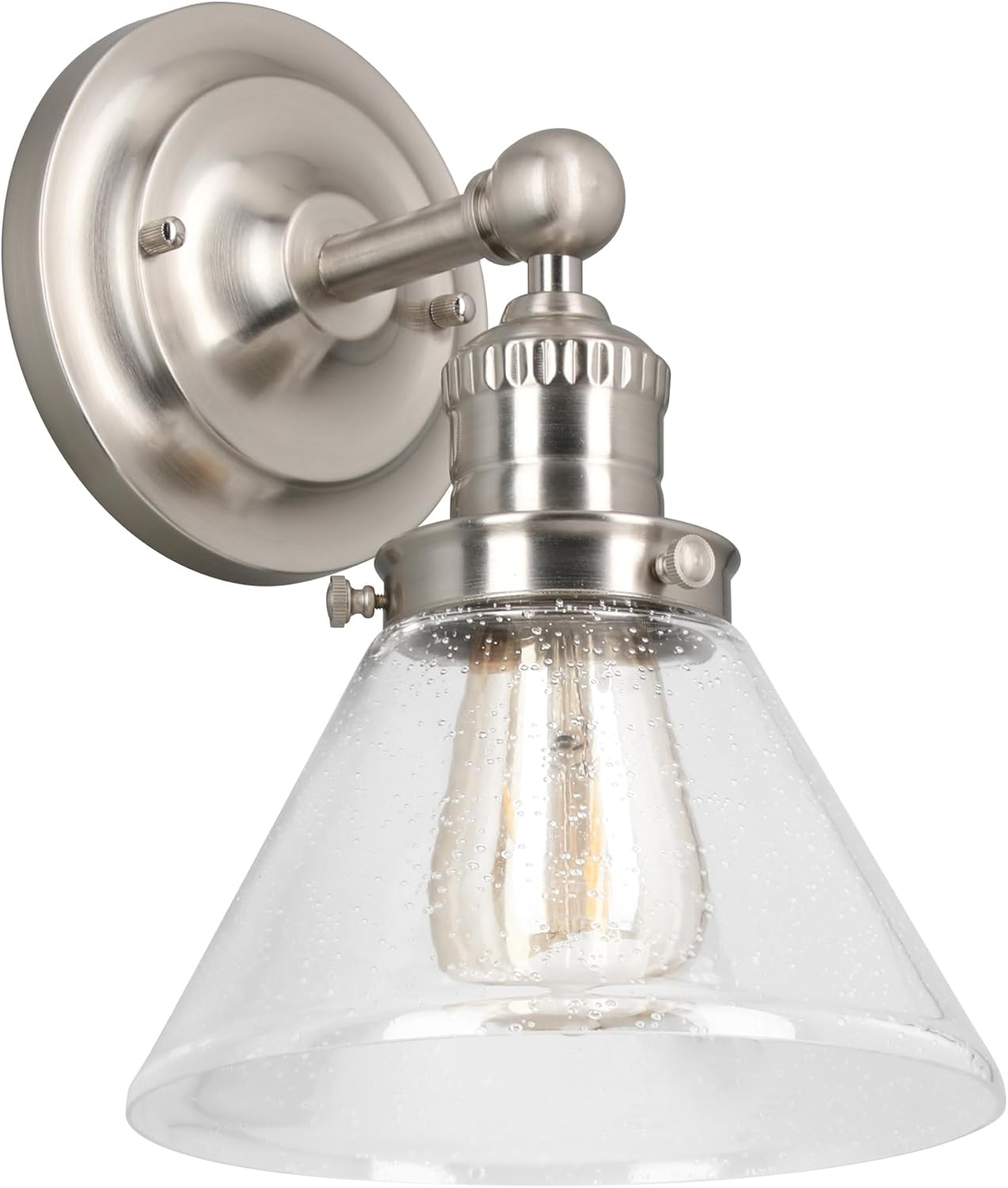 Design House 589028-SN Augustin Transitional 1-Light Indoor Dimmable Wall Light Fixture with Clear Seedy Glass Shade for Kitchen Hallway Bedroom Bathroom, Satin Nickel