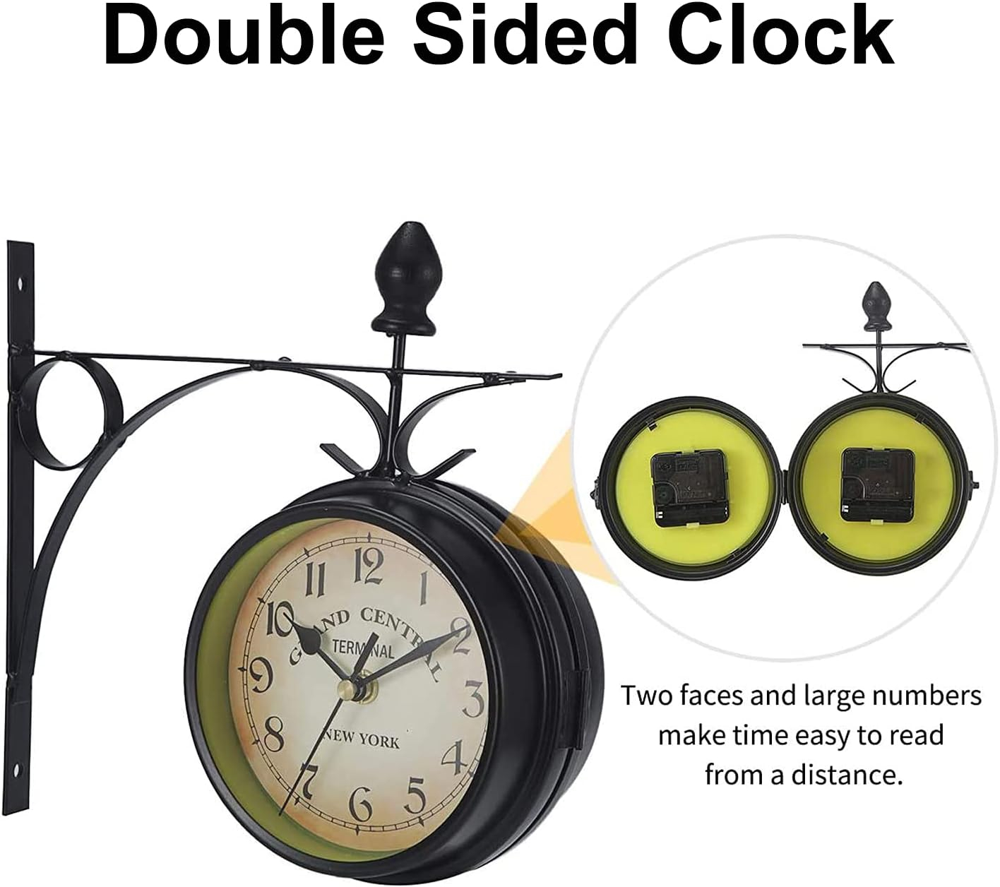 Retro Double-Sided Garden Wall Clock,Vintage Industrial Two Sides Wall Hanging Clock for Indoor Decorative, Antique Style Creative Classic Wall Clocks Decoration Black 5inch