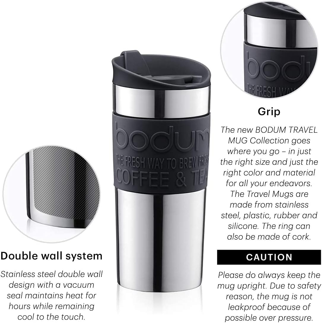 Bodum 11068-01 Vacuum Travel Mug, 0.35 L - Small, Black 1 Count (Pack of 1)